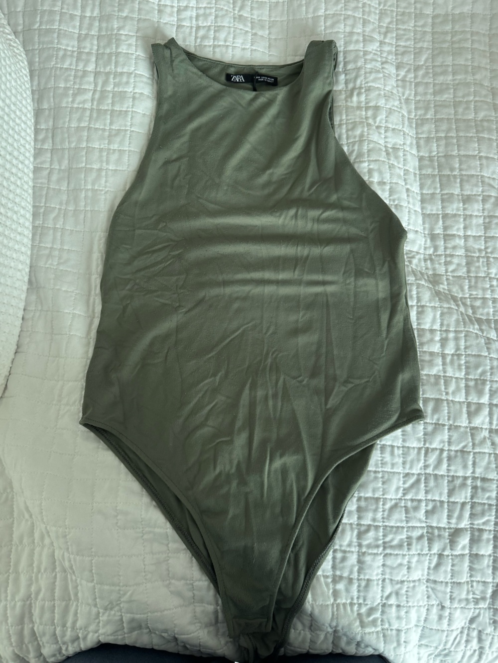 ZARA Olive Sleeveless One-Piece Bodysuit